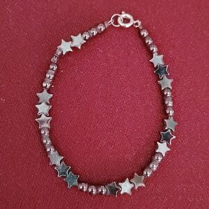 Hematite Bracelet with Stars and Beads 7"